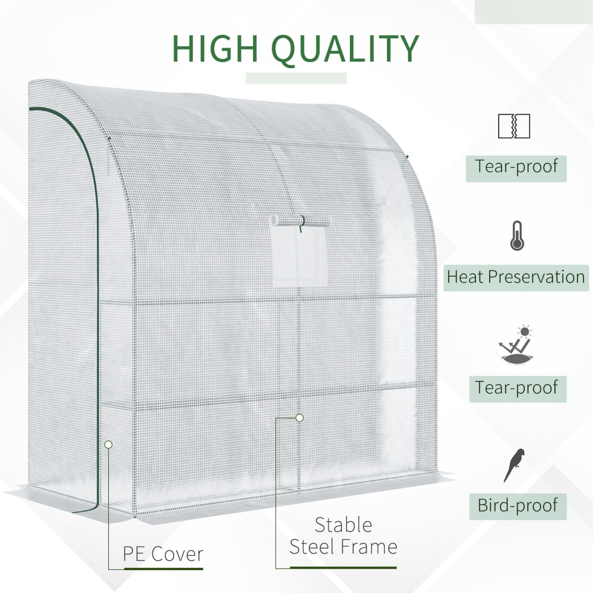 Outsunny Walk-In Lean-To Greenhouse with PE Cover, Steel Frame, Windows and Doors, White