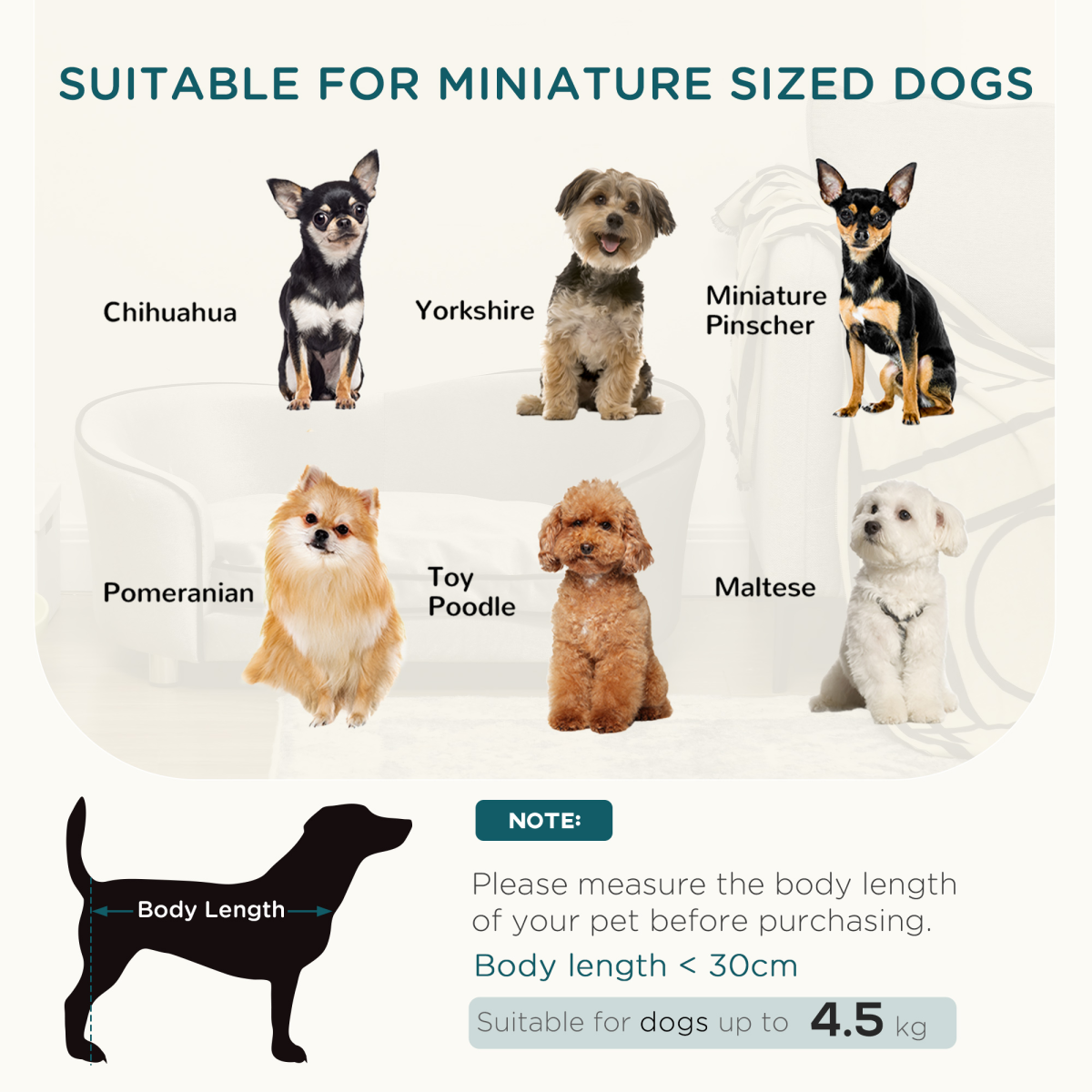PawHut Modern Pet Sofa Bed with Removable Cushion, Storage Pocket and Non-Slip Feet for Small Dogs Under 8 kg