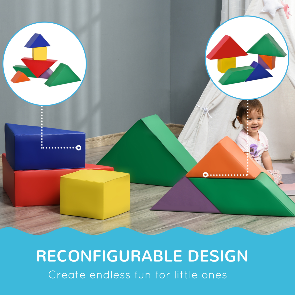 Homcom 7-Piece Soft Foam Toddler Learning Puzzle Blocks Set