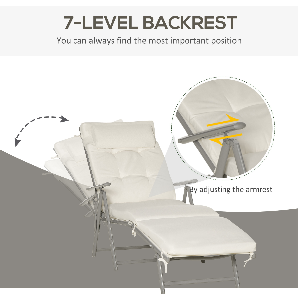 Outsunny Folding Sun Lounger, 7-Position Adjustable, Padded, White
