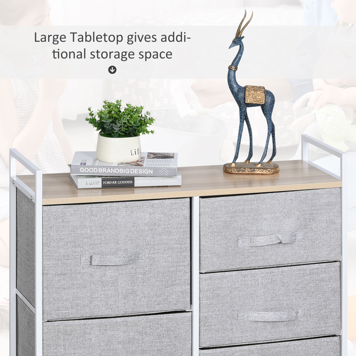 4 Drawer Linen Basket Storage Unit with Wood Top, Metal Frame and Handles HOMCOM