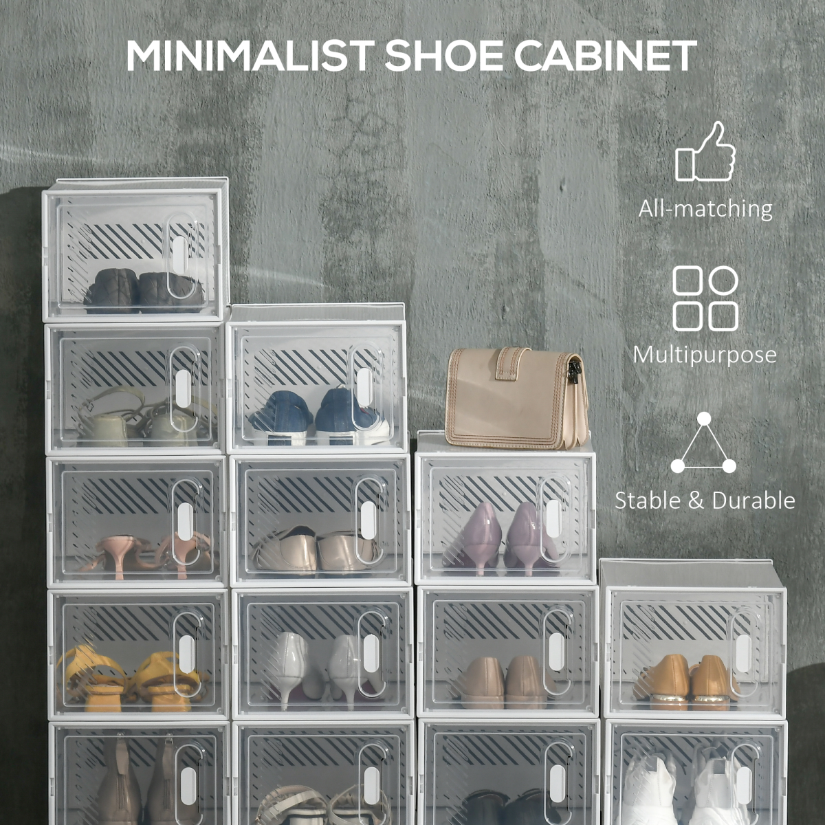 HOMCOM 18-Piece Clear Plastic Shoe Boxes, UK/EU Size up to 8.5/43, 25 x 35 x 19cm