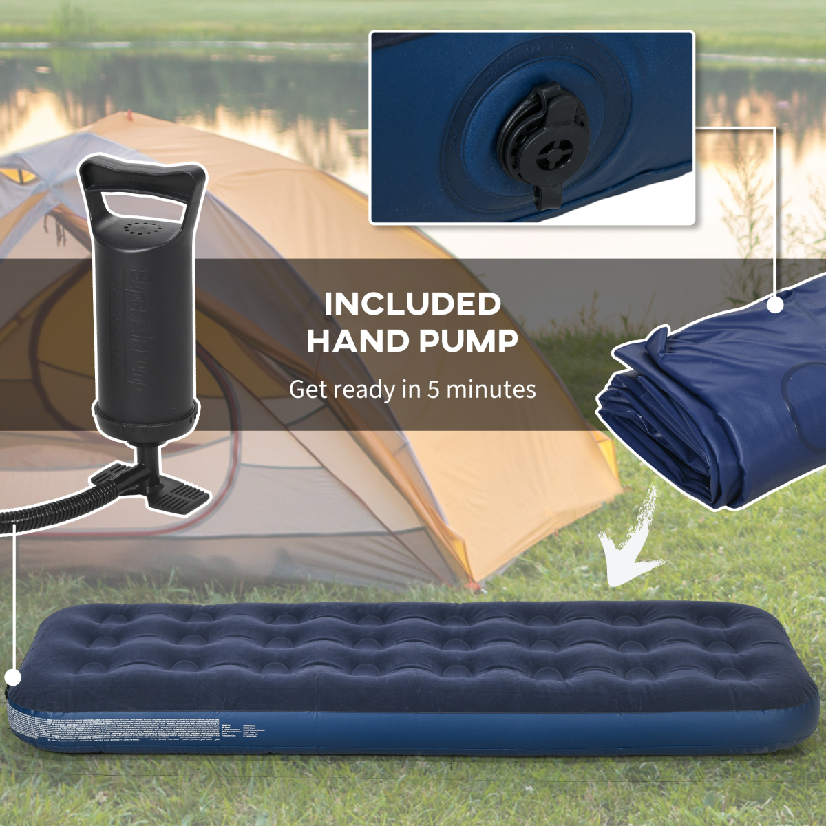 Outsunny Portable Single Air Mattress with Flocked Surface, Blue