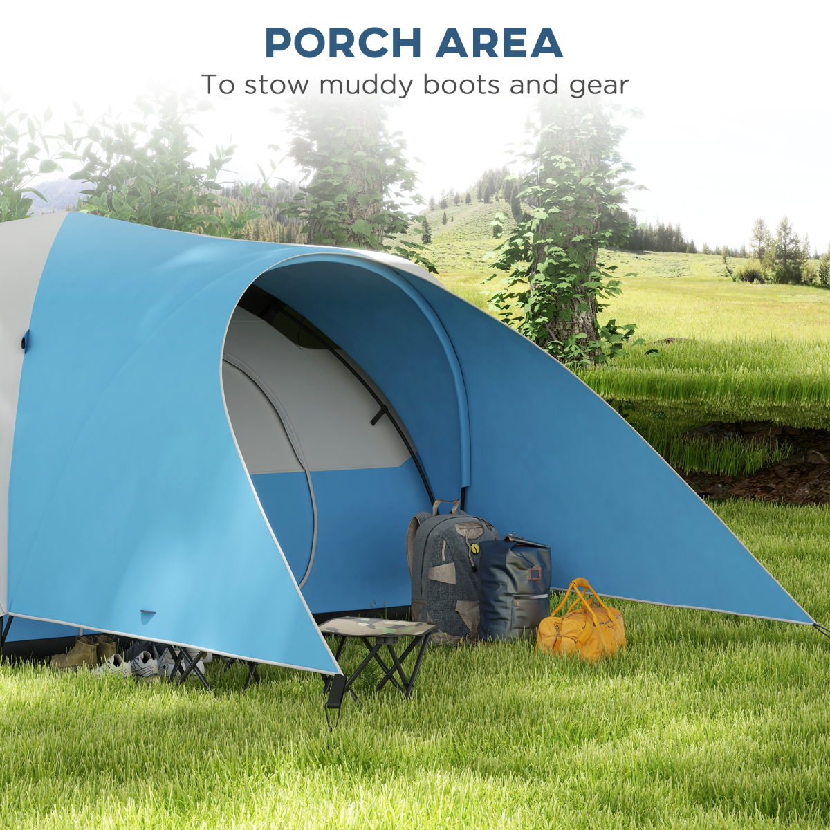 Outsunny 5-6 Person Waterproof Camping Tent with Porch & Groundsheet, Blue