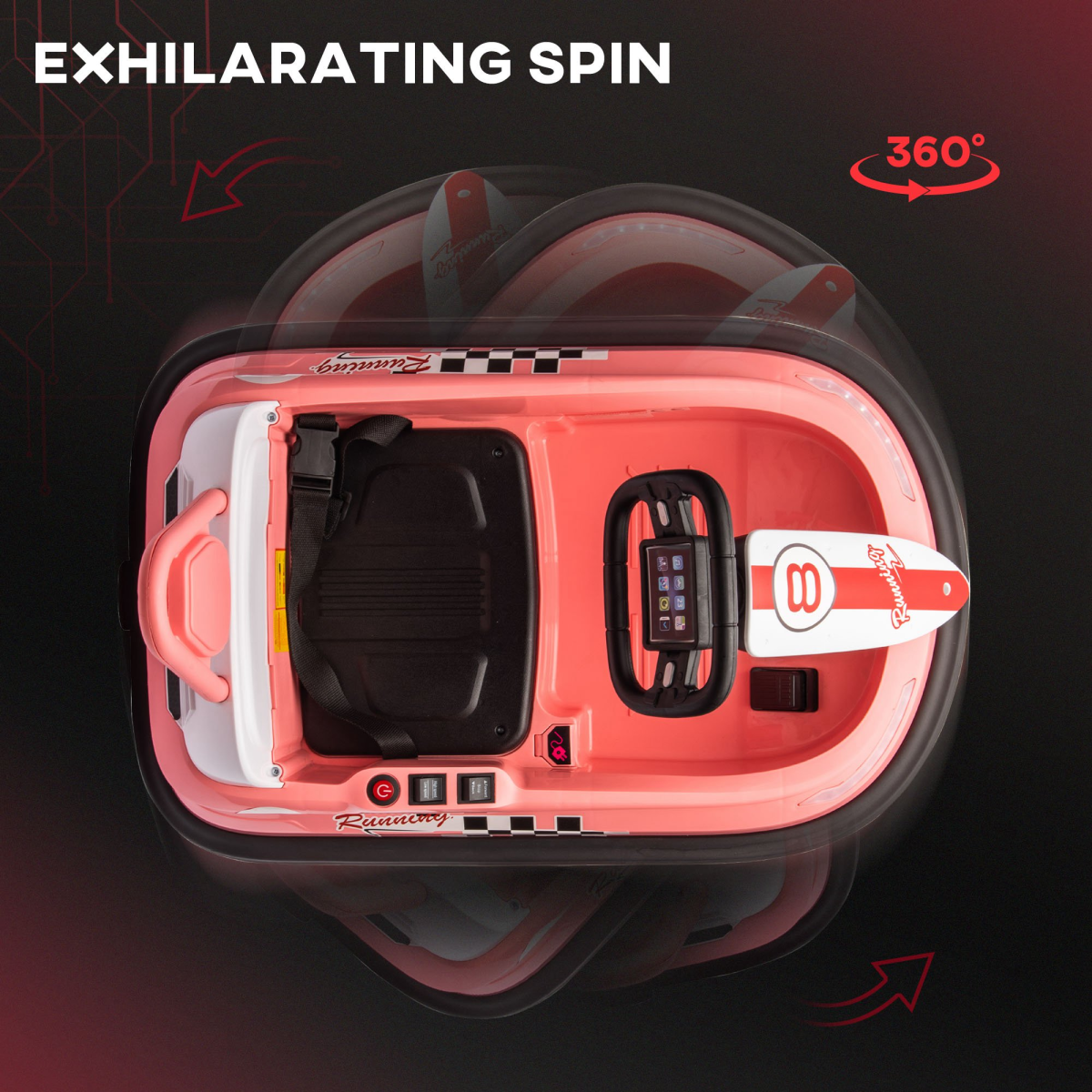 HOMCOM 6V Kids Bumper Car, 360° Spinning Ride-On, 2 Speeds, Pink