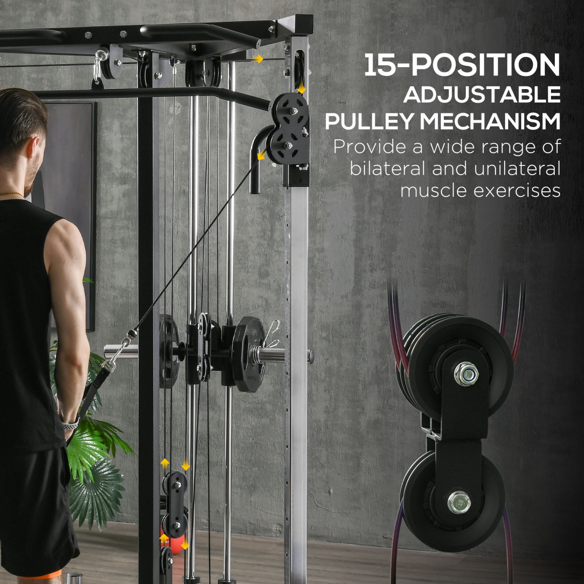 SPORTNOW Adjustable Home Gym Machine with Dual Pulley System