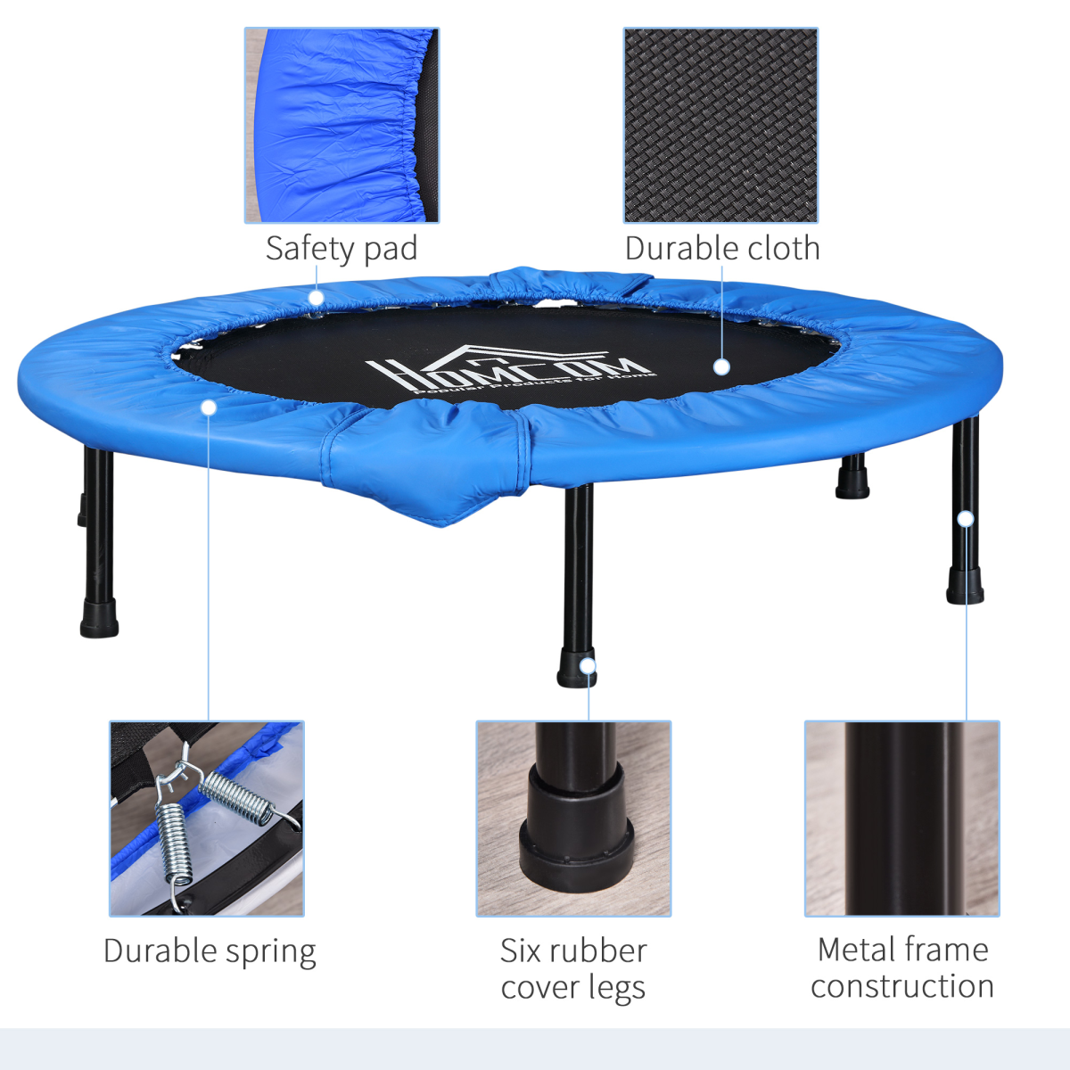 Foldable Mini Fitness Trampoline Rebounder, Blue, 100kg