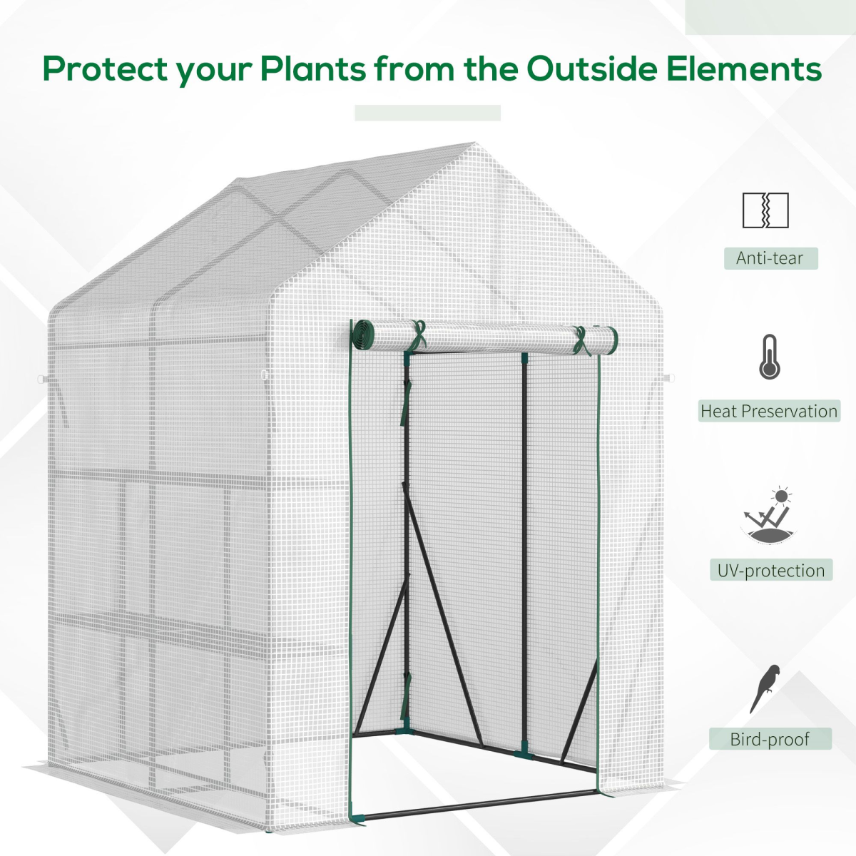 Outsunny Greenhouse for Outdoor Gardening, 2-Tier Shelf, UV-Resistant PE Cover, 143 x 143 x 195 cm, Green