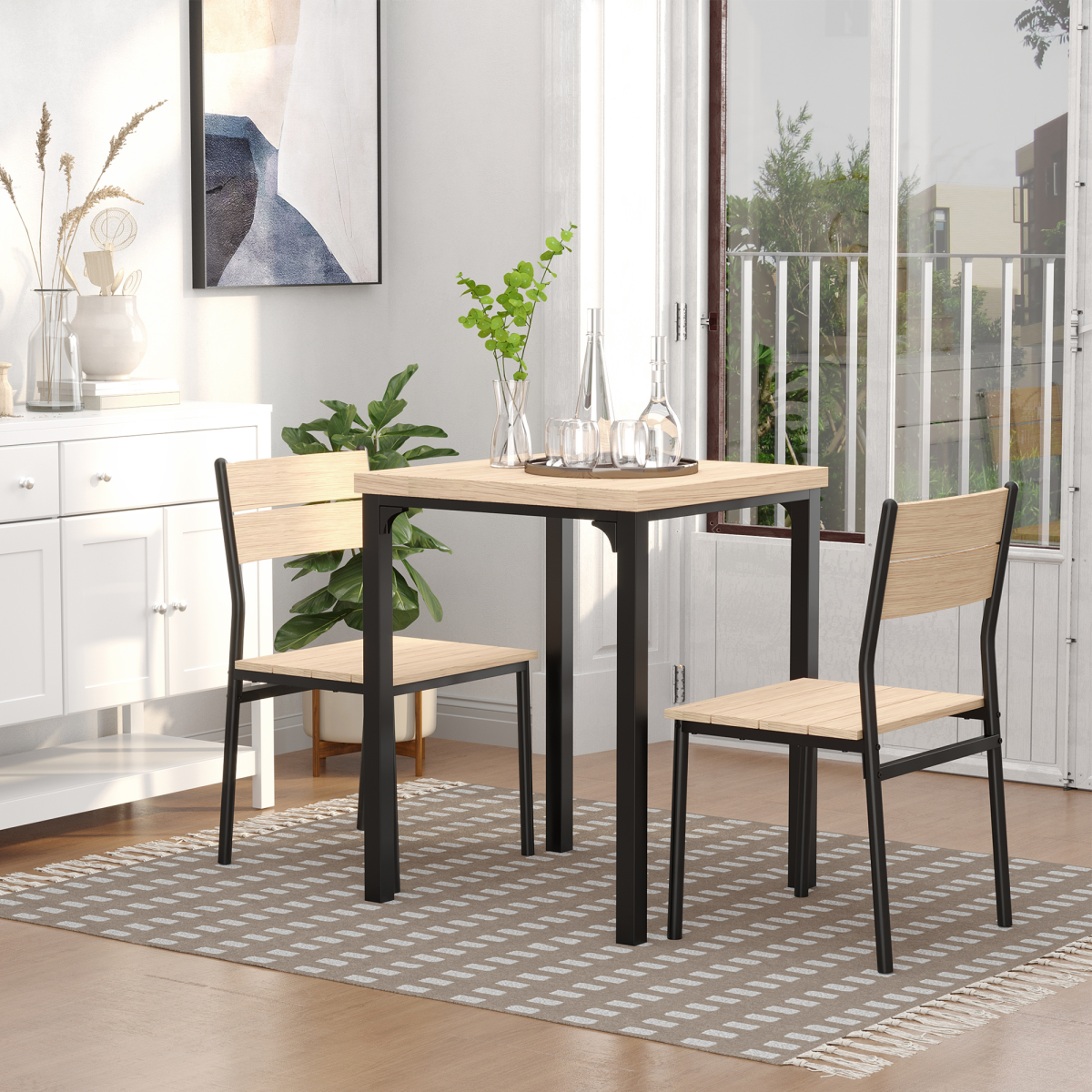 3-Piece Compact Dining Table and 2 Chairs Set, Wood Finish