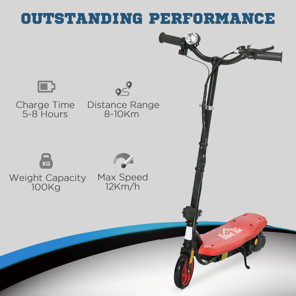 Folding Electric Scooter with LED Headlight, Ages 7-14, Red