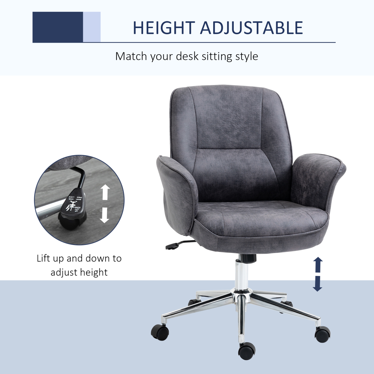 Vinsetto Retro Swivel Home Office Chair, Adjustable, Deep Grey