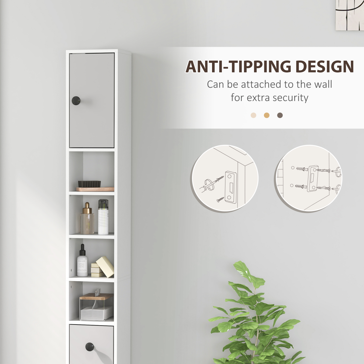 kleankin Slim Bathroom Storage Cabinet with Shelves, Light Grey