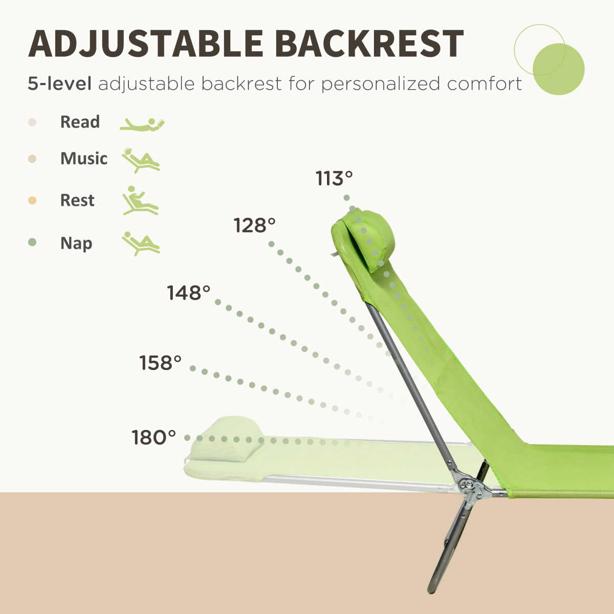 Outsunny Folding Sun Loungers Set of 2, Adjustable Backrest, Pillow, Green