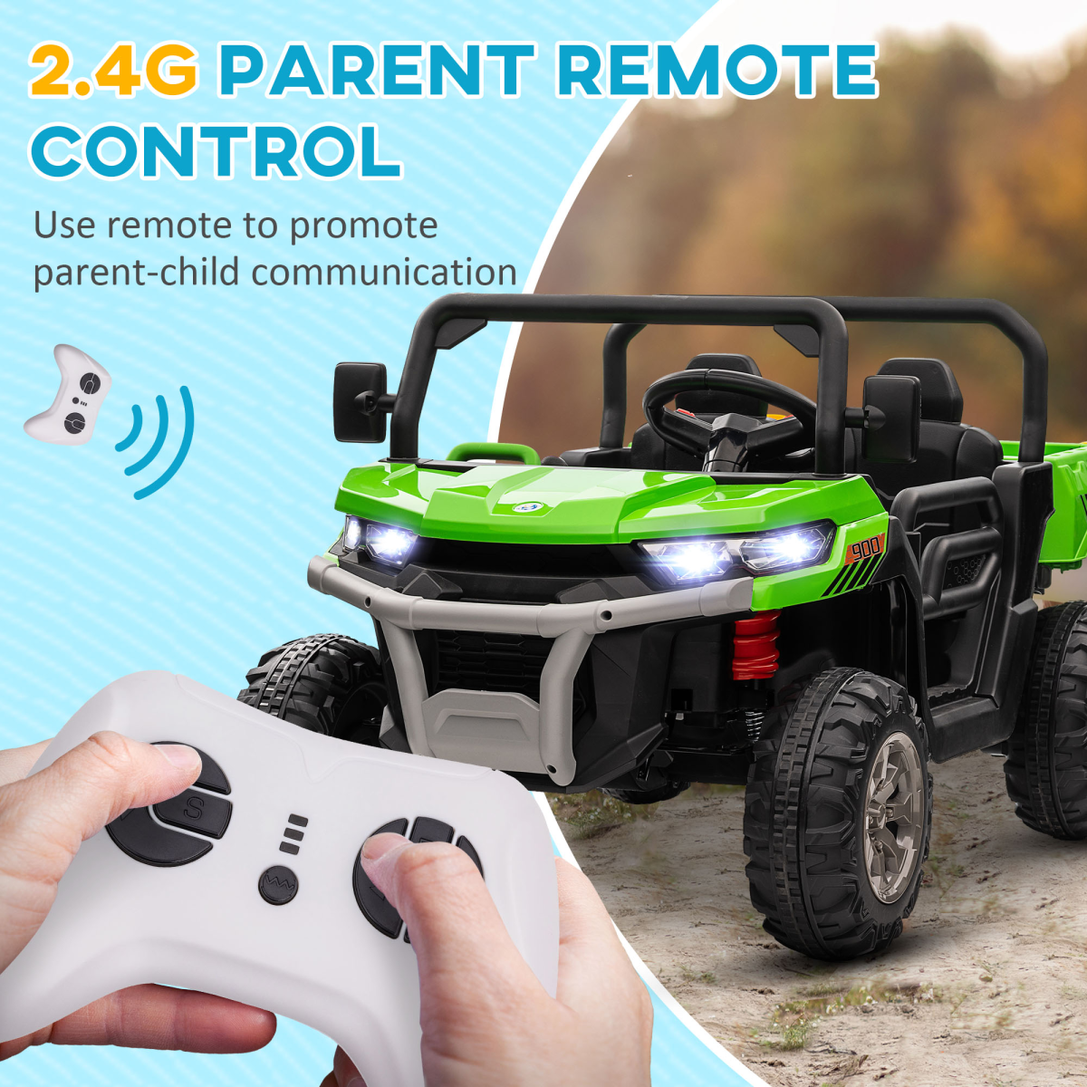 HOMCOM 12V Two-Seater Kids Ride-On Truck with Remote Control - Green