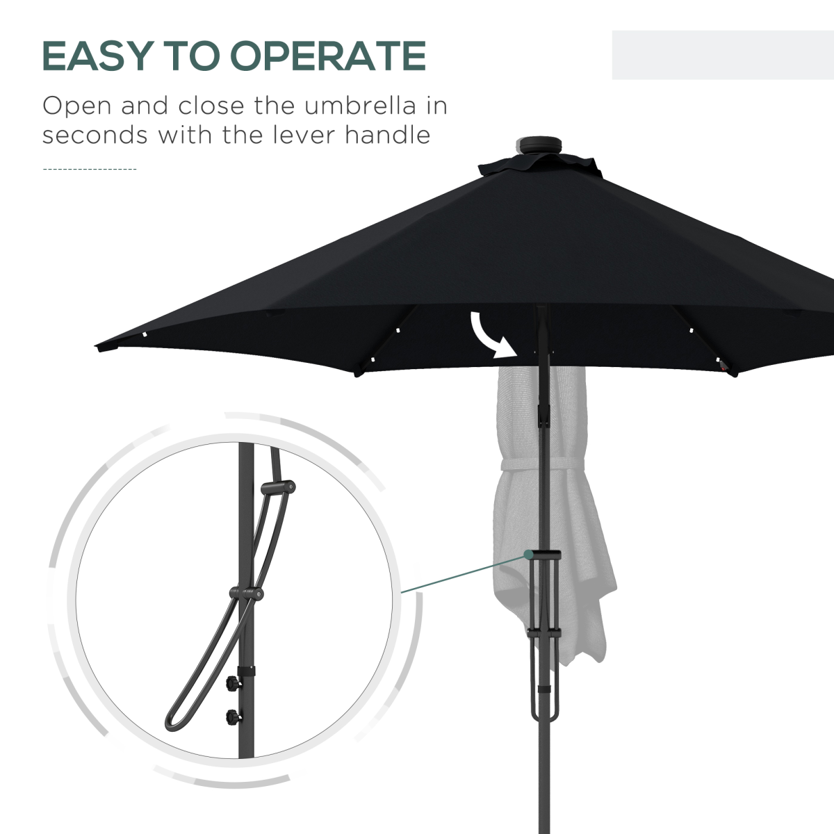 Outsunny 3m Cantilever Garden Parasol Umbrella with Solar LED Lights, Cover and Cross Base, Black