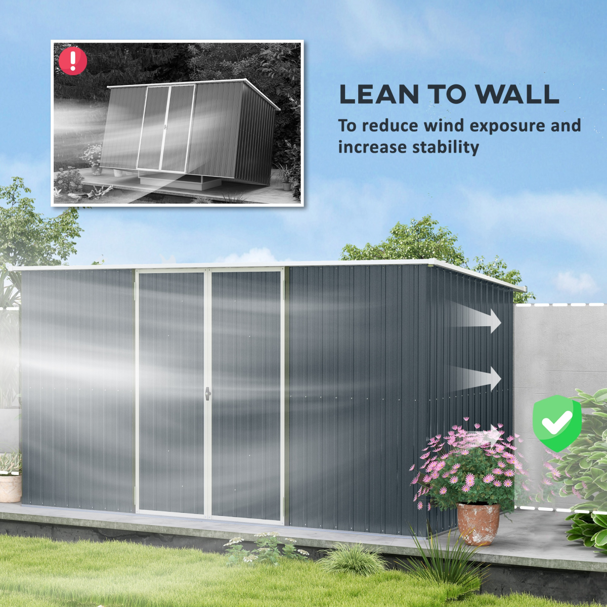 Outsunny 11 x 5.6ft Galvanised Steel Garden Shed, Lockable Door, Grey