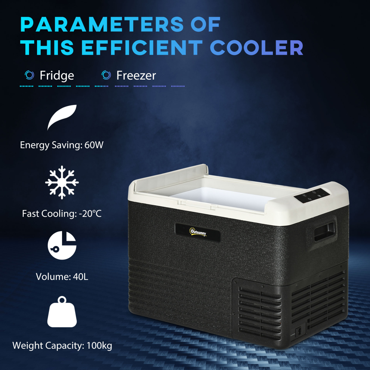 40L Portable Car Refrigerator and Freezer with LED Panel, 12V/24V DC and 110/240V AC, -20°C, for Camping and Driving