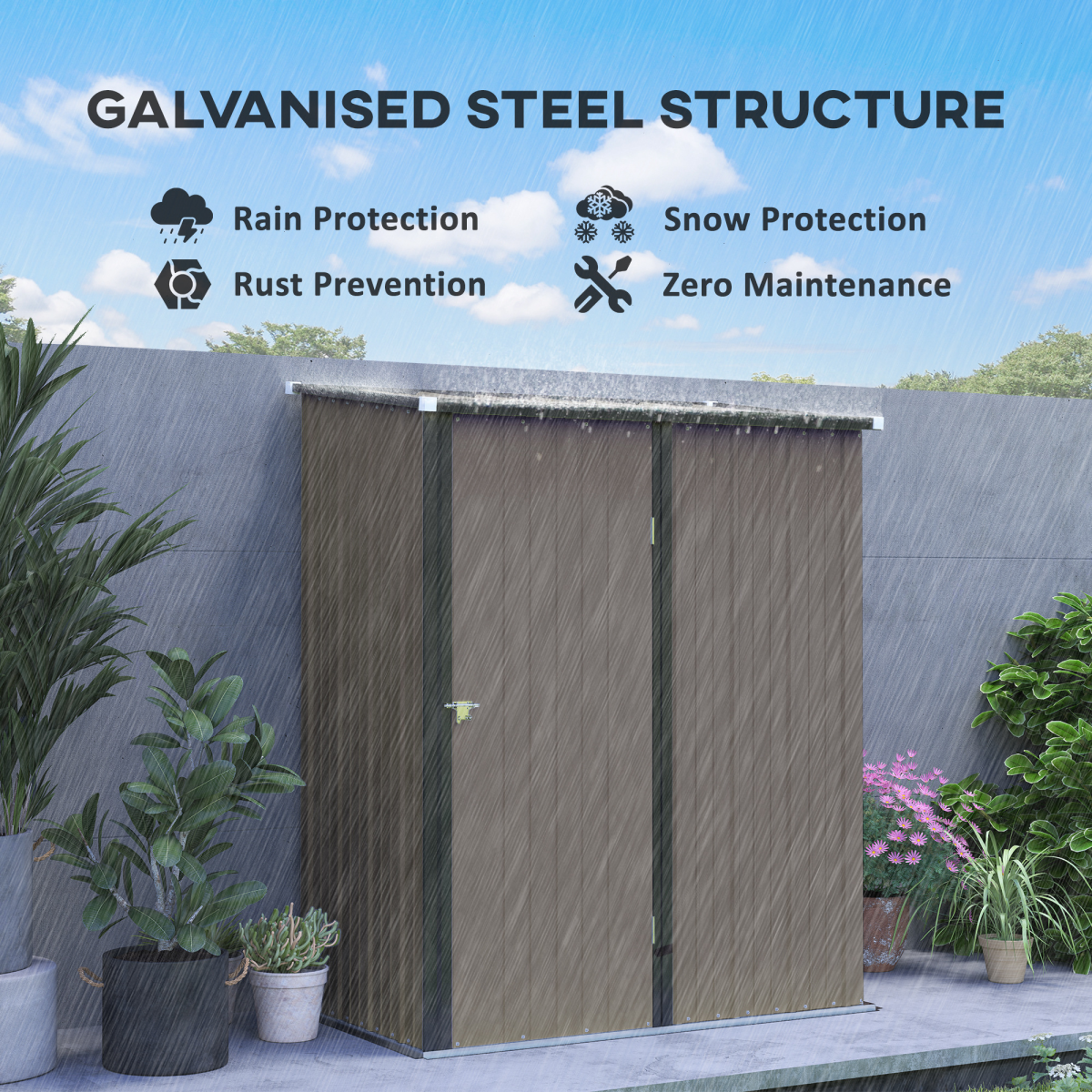 Outsunny Light Grey Steel Outdoor Storage Shed with Lockable Door