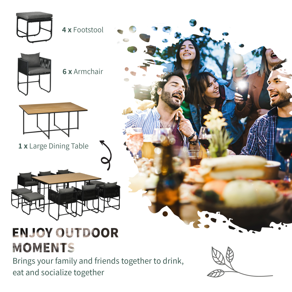 Outsunny 11-Piece Rattan Garden Dining Set, 10-Seater, Space-Saving