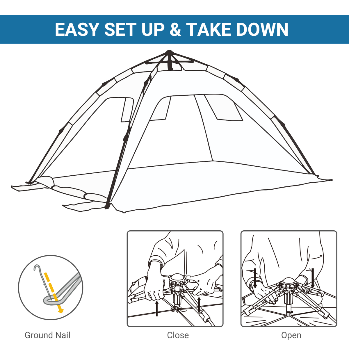 2-Person Pop-Up Beach Tent with Windows and Door, Blue