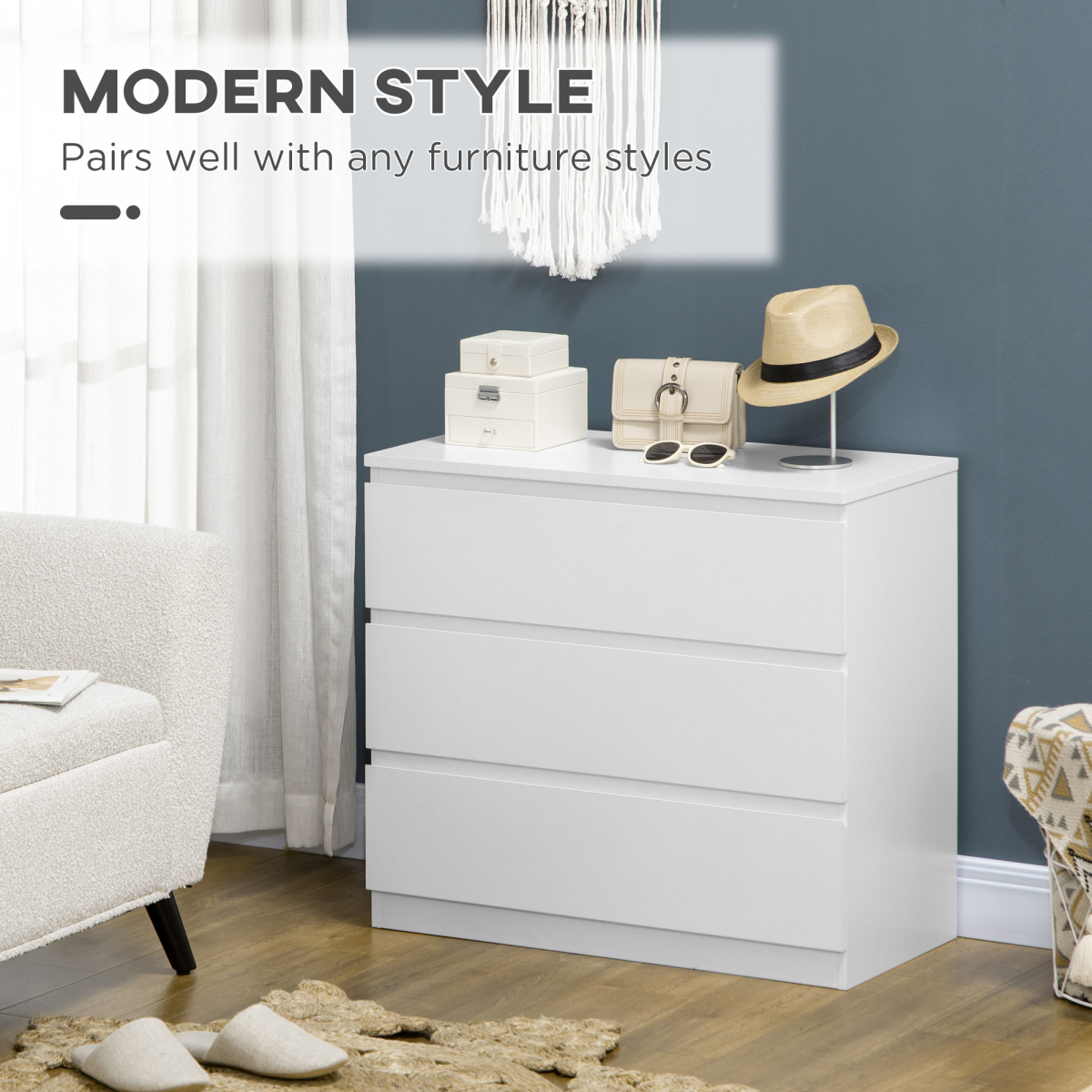 White 3-Drawer Chest of Drawers for Bedroom Storage