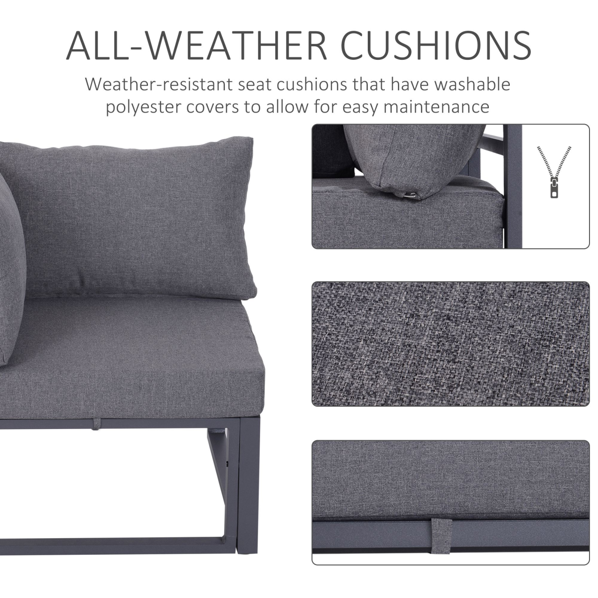 6-Piece Outdoor Sectional Sofa Set with Coffee Table, Aluminum Frame, Cushions, Tempered Glass Tabletop