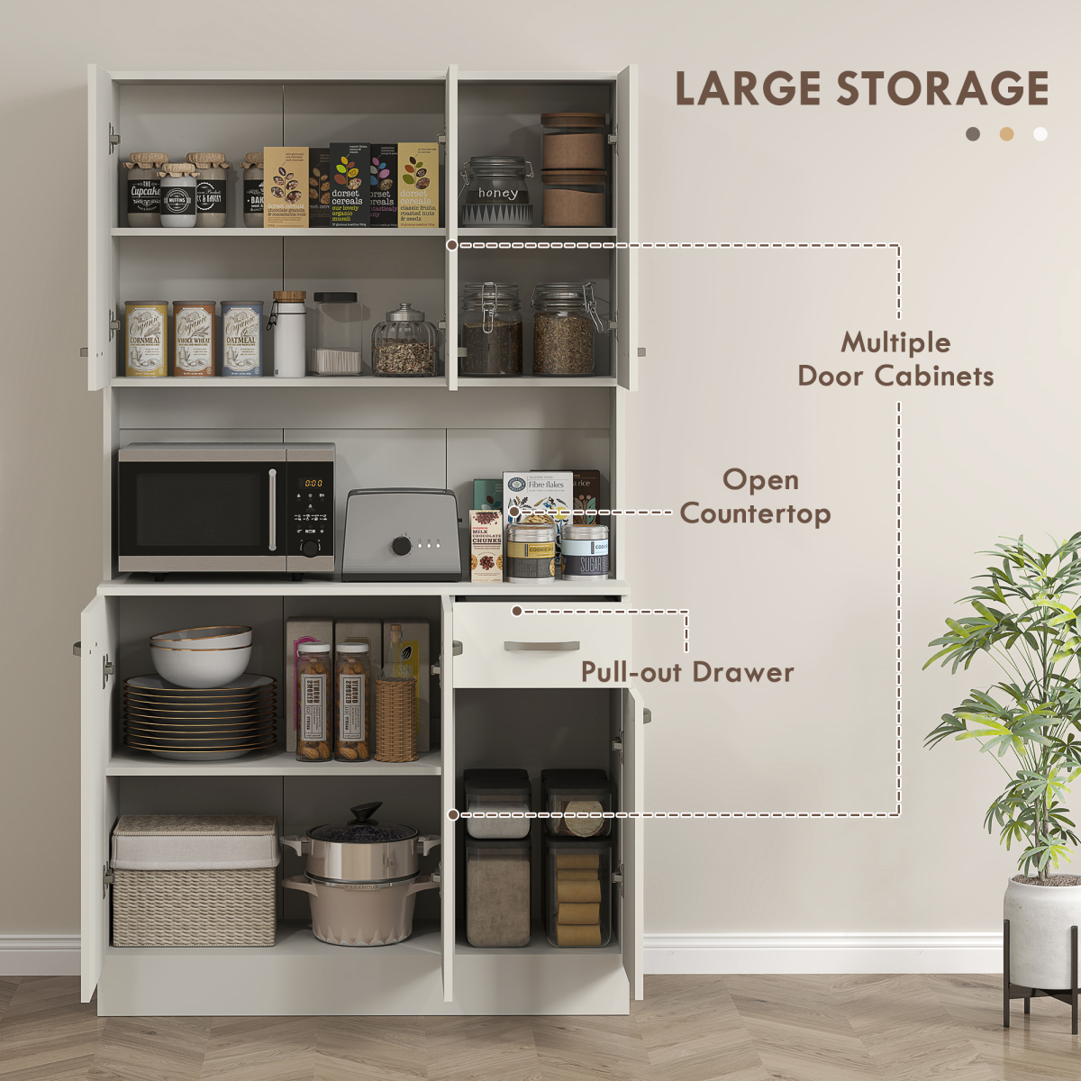 HOMCOM Freestanding Kitchen Storage Cabinet with Doors and Drawer, Cream White