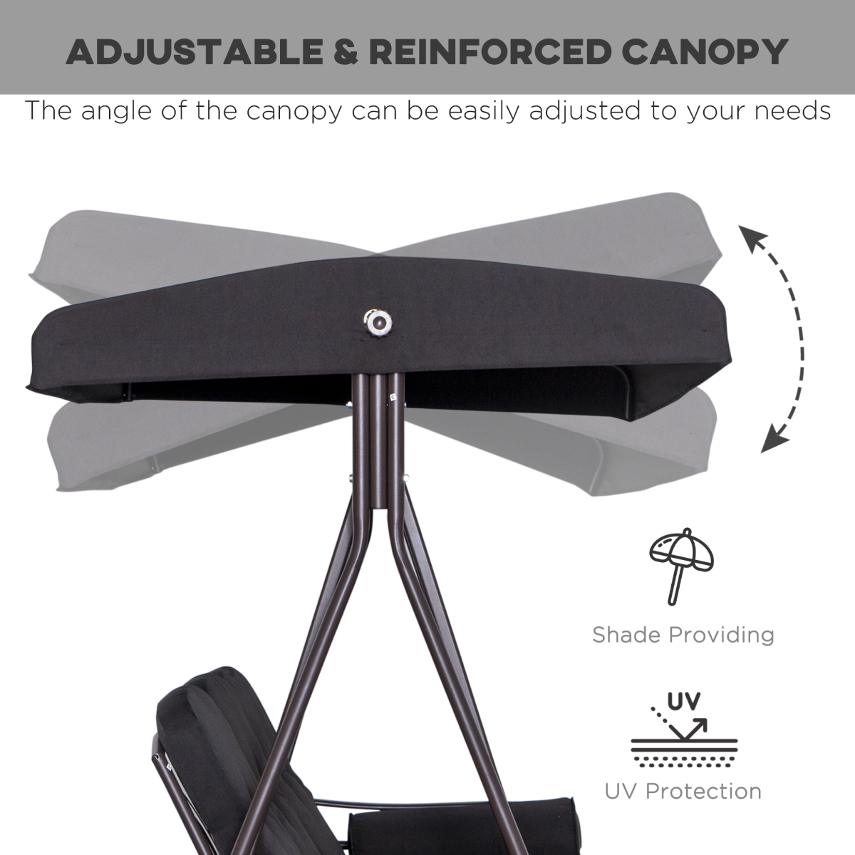 Outsunny 3 Seater Garden Swing Chair with Canopy & Cup Trays, Black