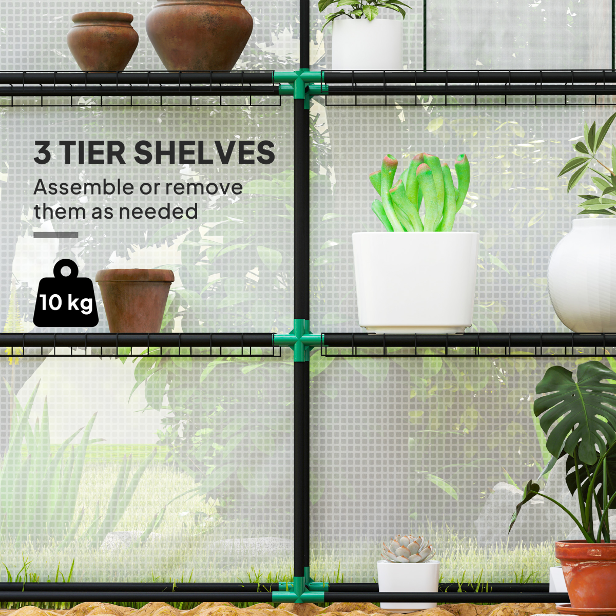 Outsunny Walk-In Greenhouse with 8 Shelves, White