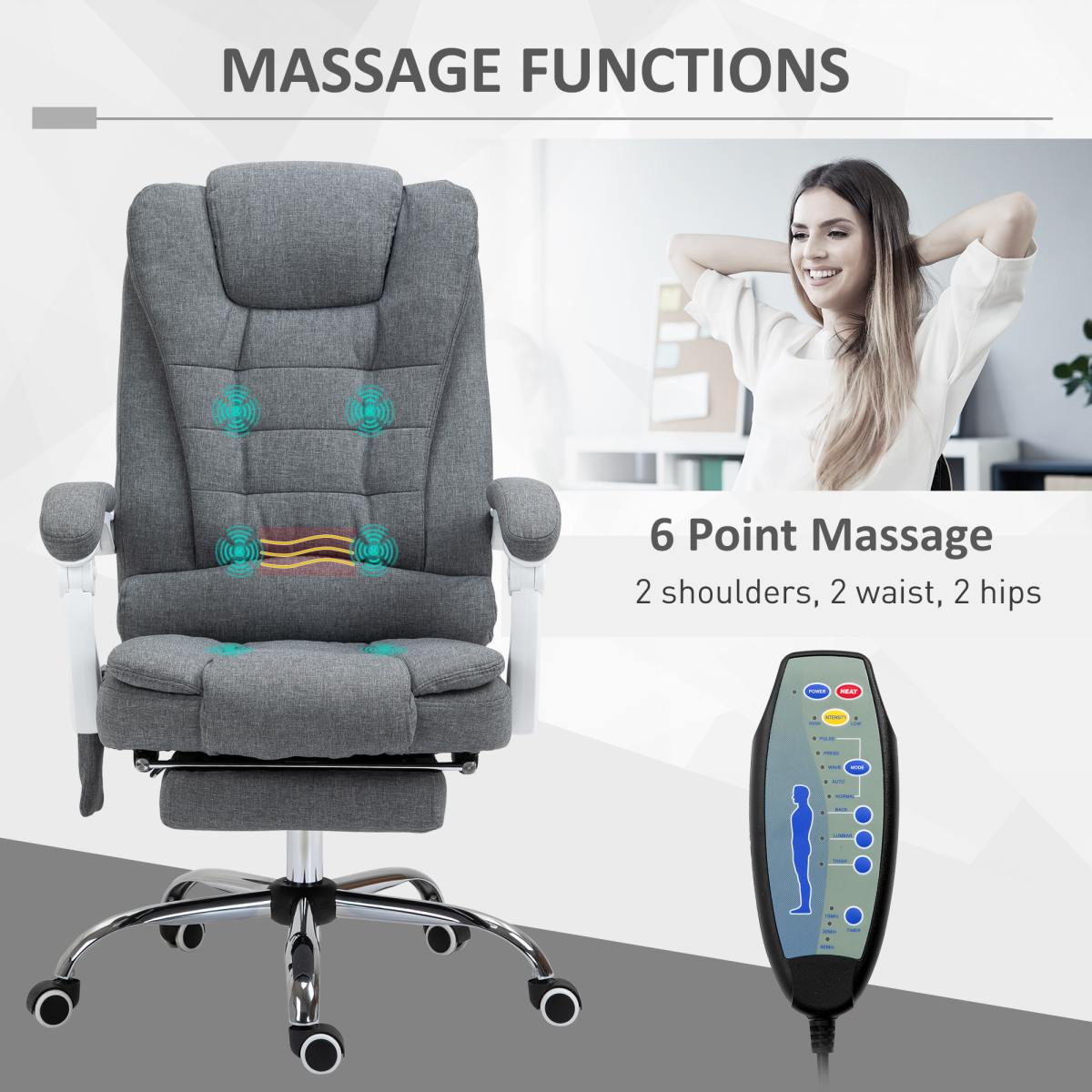 Vinsetto Heated Massage High Back Reclining Office Chair, Grey