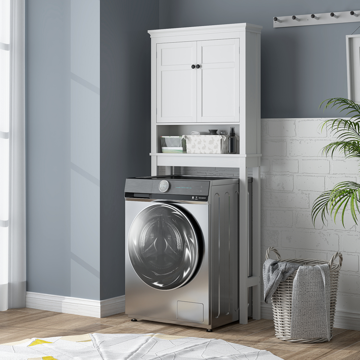 HOMCOM Freestanding 3-Tier Over Toilet Storage Cabinet, White