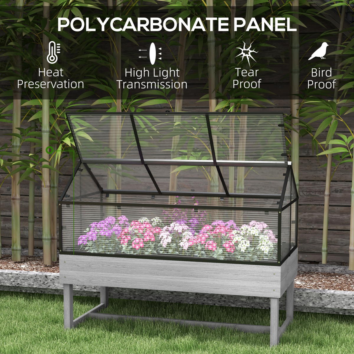 Outsunny Raised Garden Bed Grow House with Polycarbonate Cover, Top Vent and Fabric Soil Bag