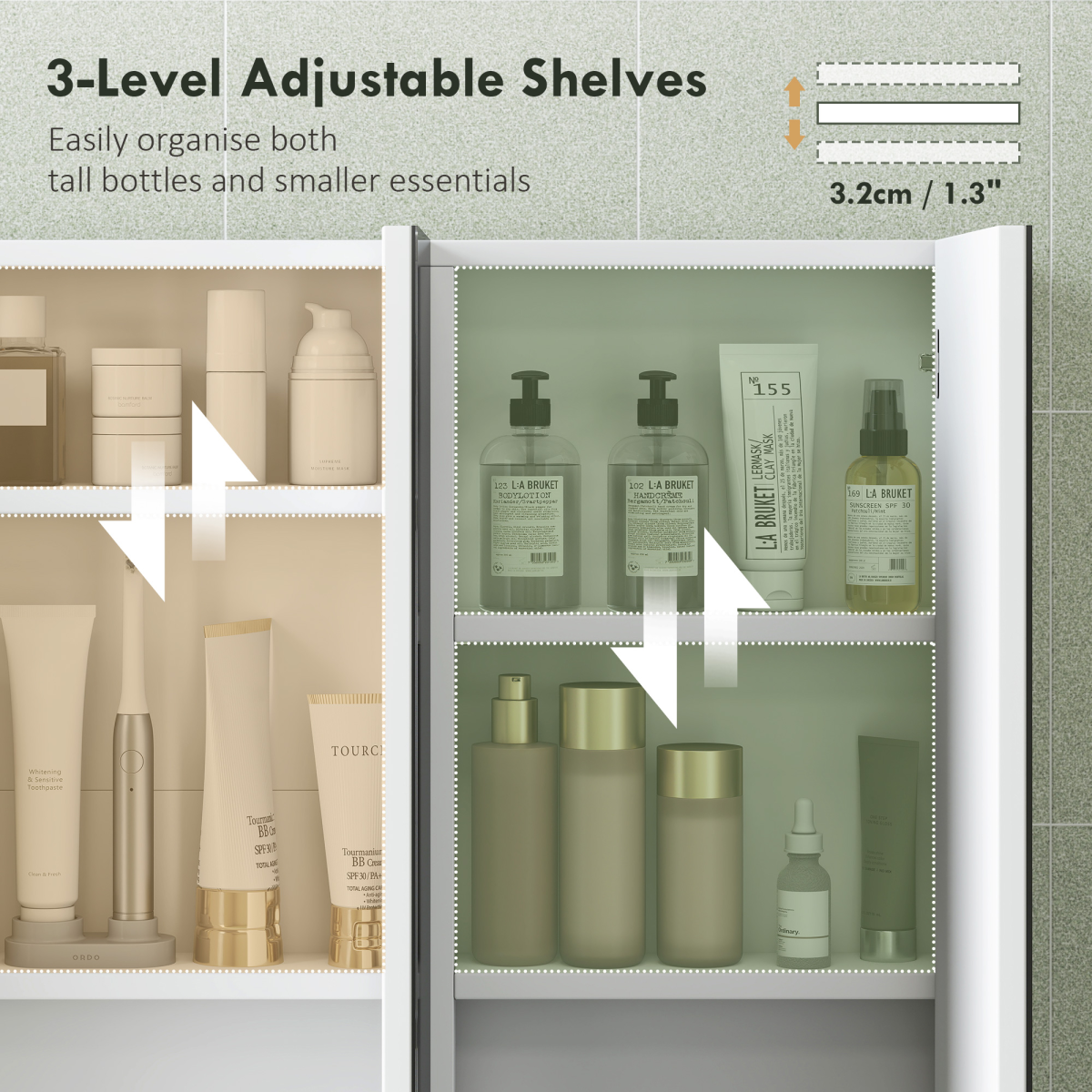 HOMCOM Bathroom Mirror Cabinet, 3 Doors, 6 Shelves, White