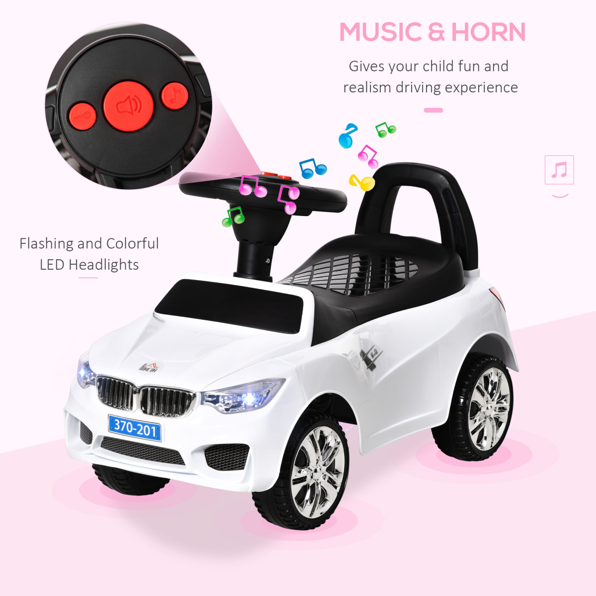 HOMCOM Foot-to-Floor Toddler Ride-On Car with Lights & Music