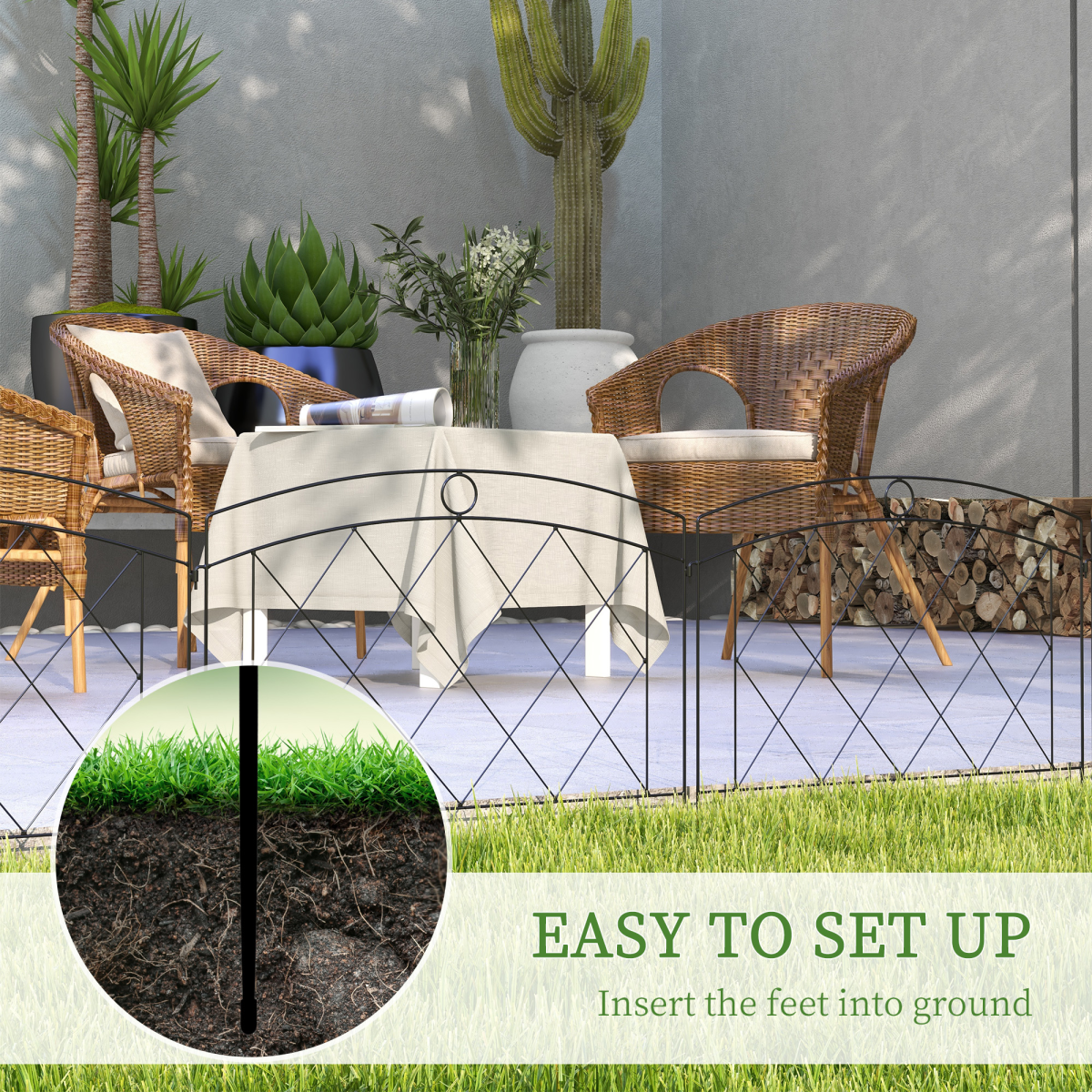 Outsunny 6-Piece Decorative Metal Garden Fence Border Edging, Black, 366L x 61H cm
