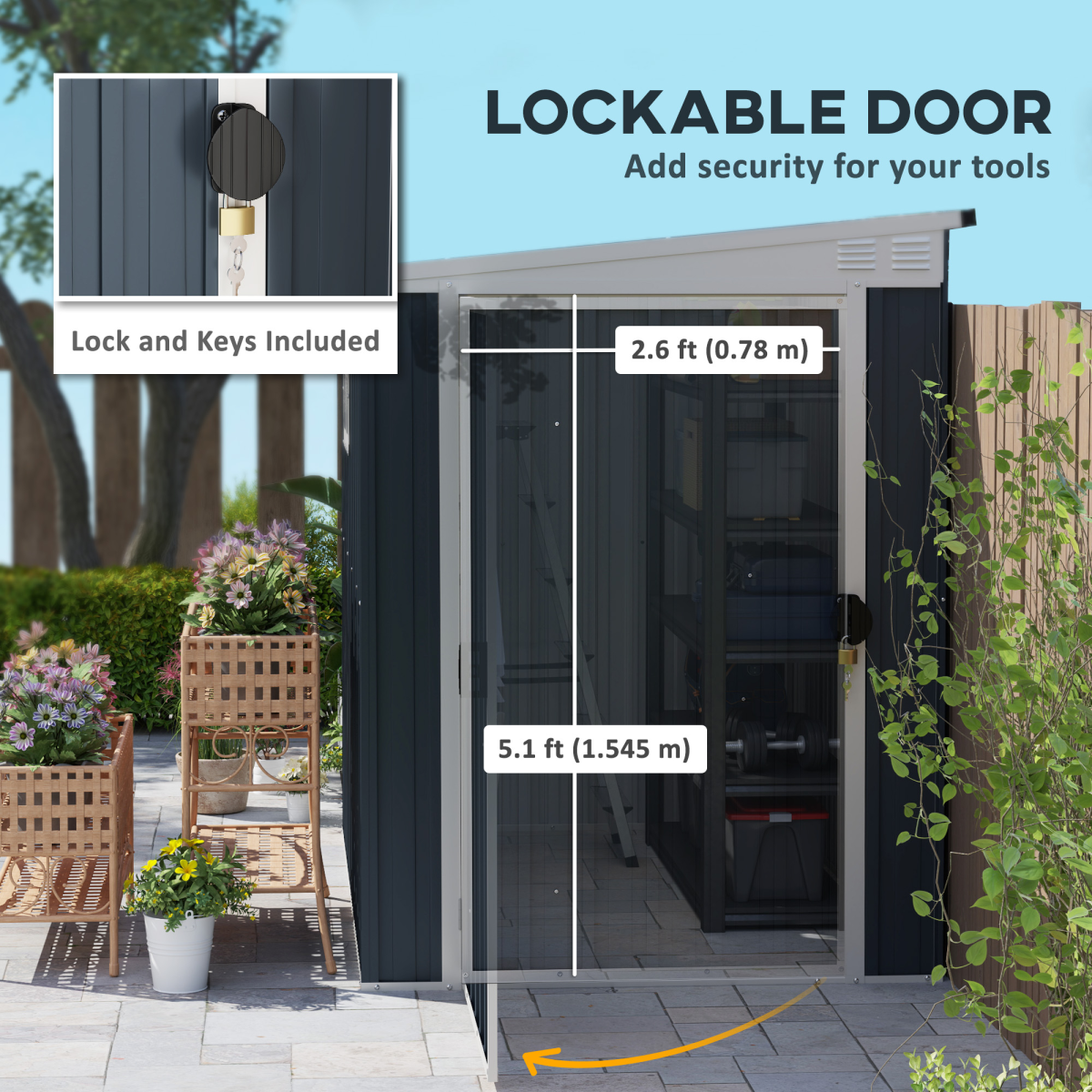 Outsunny 4 x 6ft Dark Grey Outdoor Garden Storage Shed with Window