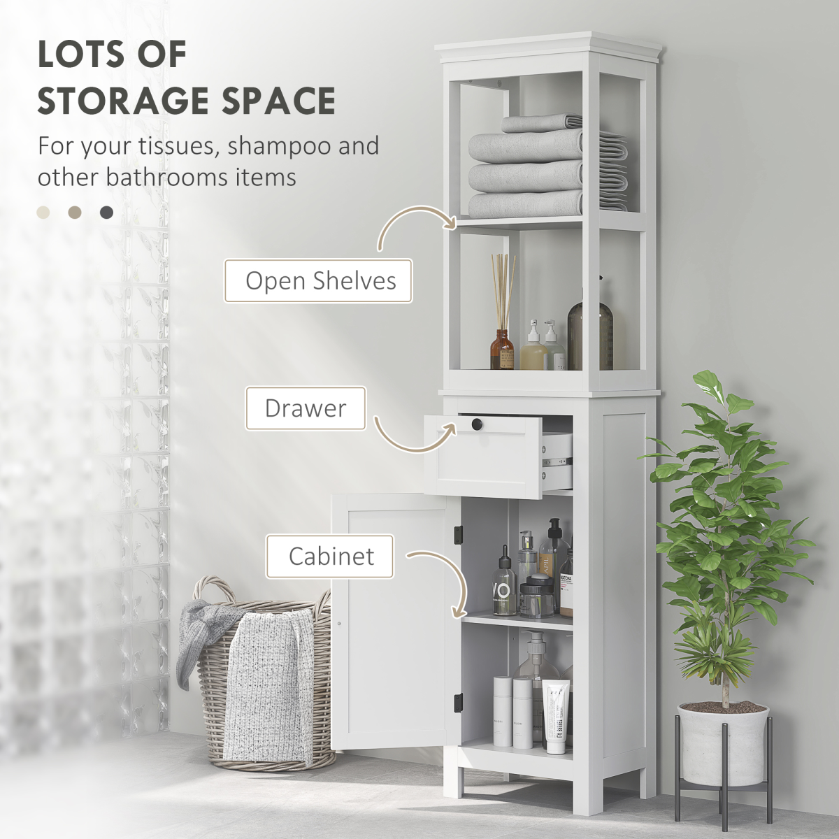 HOMCOM Slim White Bathroom Storage Cabinet with Shelves & Drawer