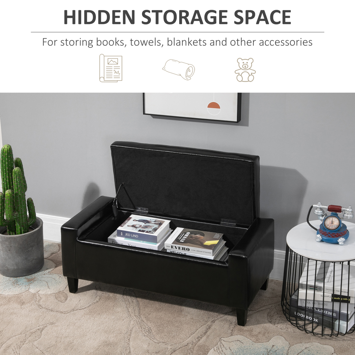 HOMCOM Faux Leather Tufted Storage Ottoman Bench with Lift-Top