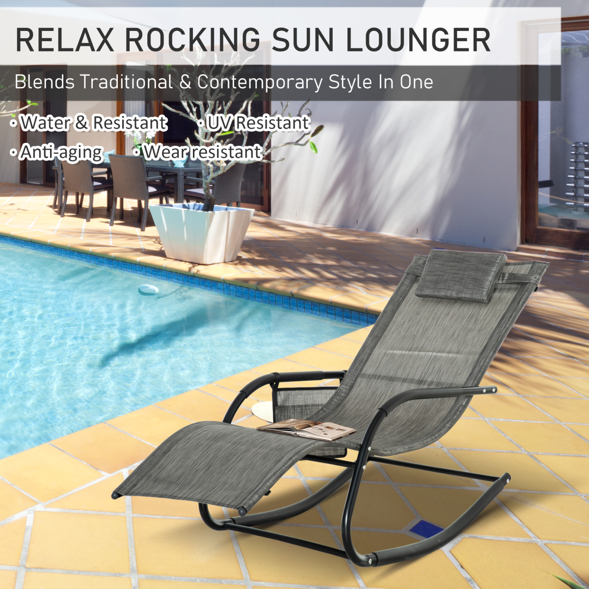 Outsunny Breathable Mesh Rocking Chair with Removable Headrest, Dark Grey