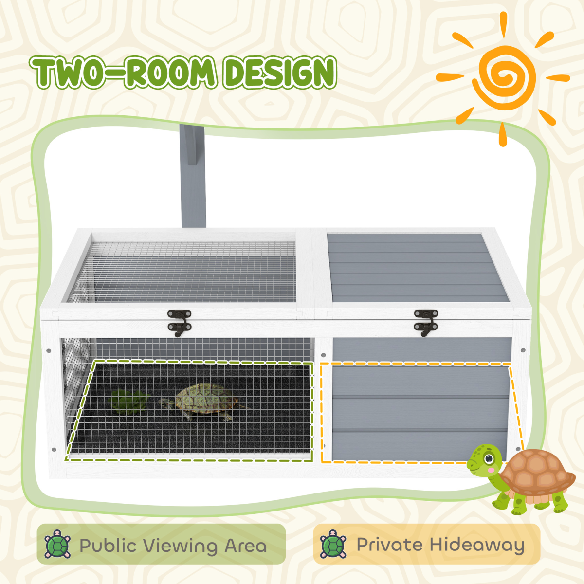 PawHut Tortoise Enclosure with Run, Hideaway, Lamp Holder, Trays