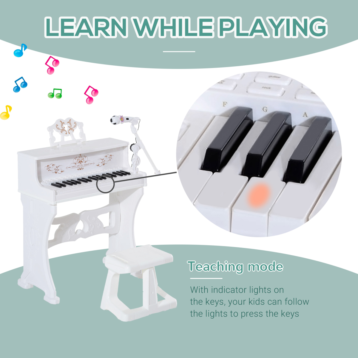 37-Key Kids Battery Piano Keyboard with Microphone & Stool