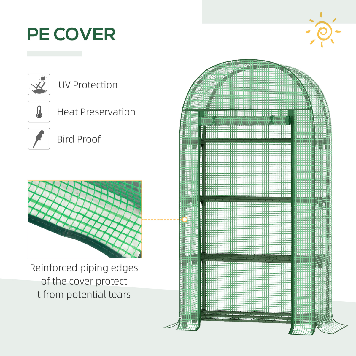 Outsunny 80 x 49 x 160 cm Mini Greenhouse with Storage Shelf, Roll-Up Zip Door, UV-Resistant PE Cover, Metal Frame, Green