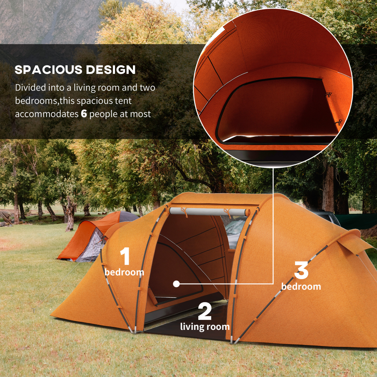 Outsunny 4-6 Person Dome Camping Tent with Mesh Windows for Family Travel, Hiking and Fishing