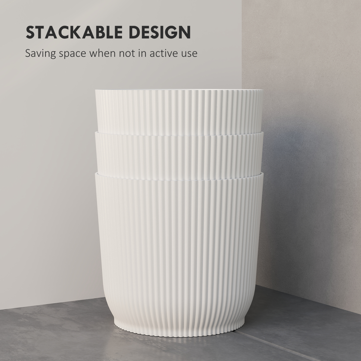 Outsunny Set of 3 Stackable Round Plant Pots, 22cm, White