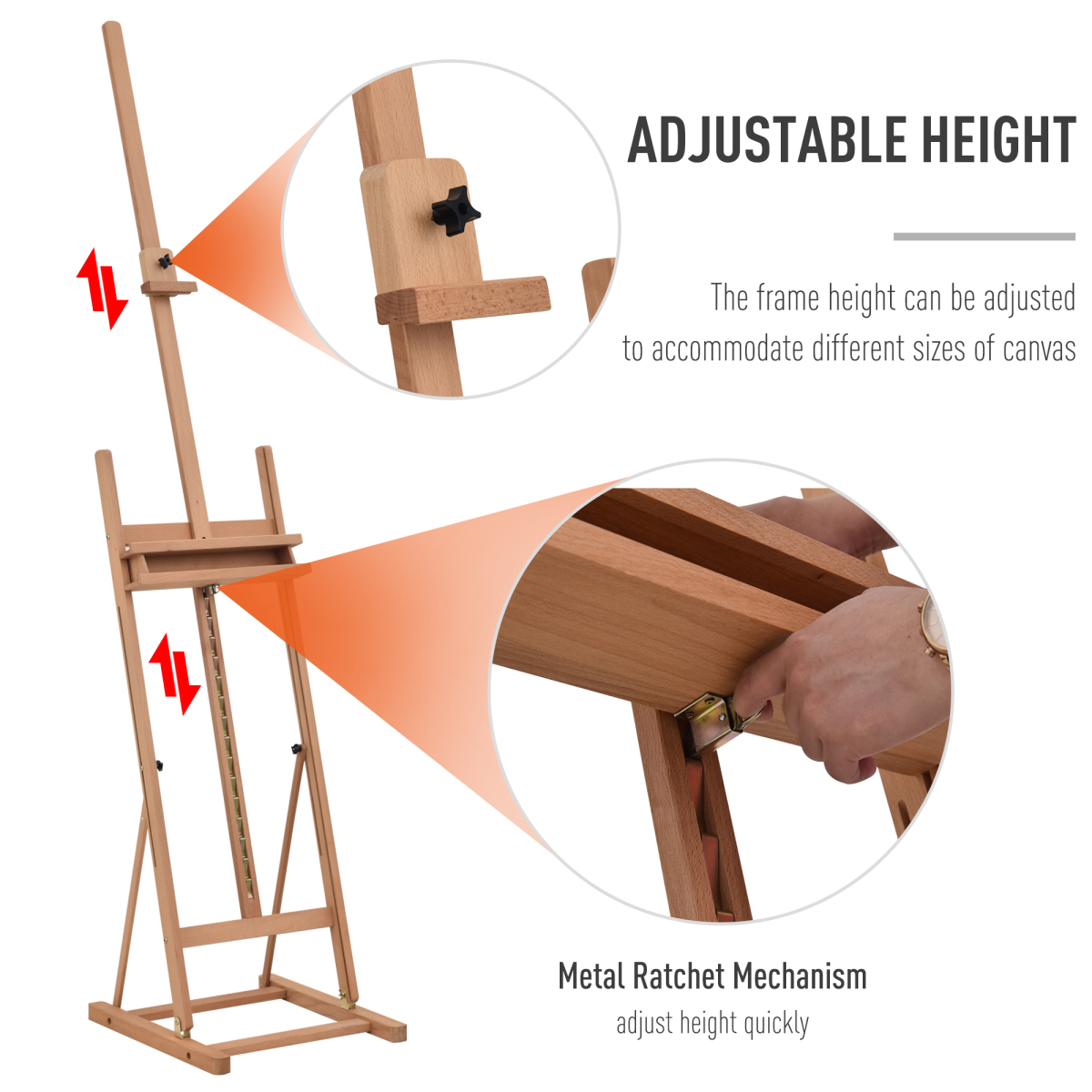 Height Adjustable H-Frame Studio Easel with Canvas Holder and Storage Tray, Beech Wood, Unbranded