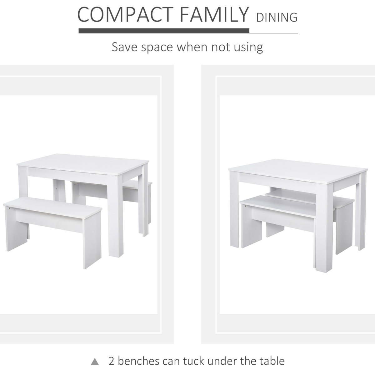 HOMCOM 3 Piece White Particle Board Dining Set with Table and 2 Benches