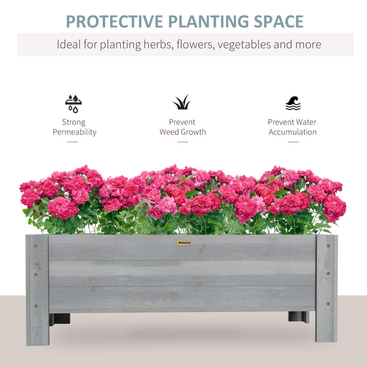 Outsunny Grey Fir Wood Raised Garden Bed Planter 100x36.5x36cm