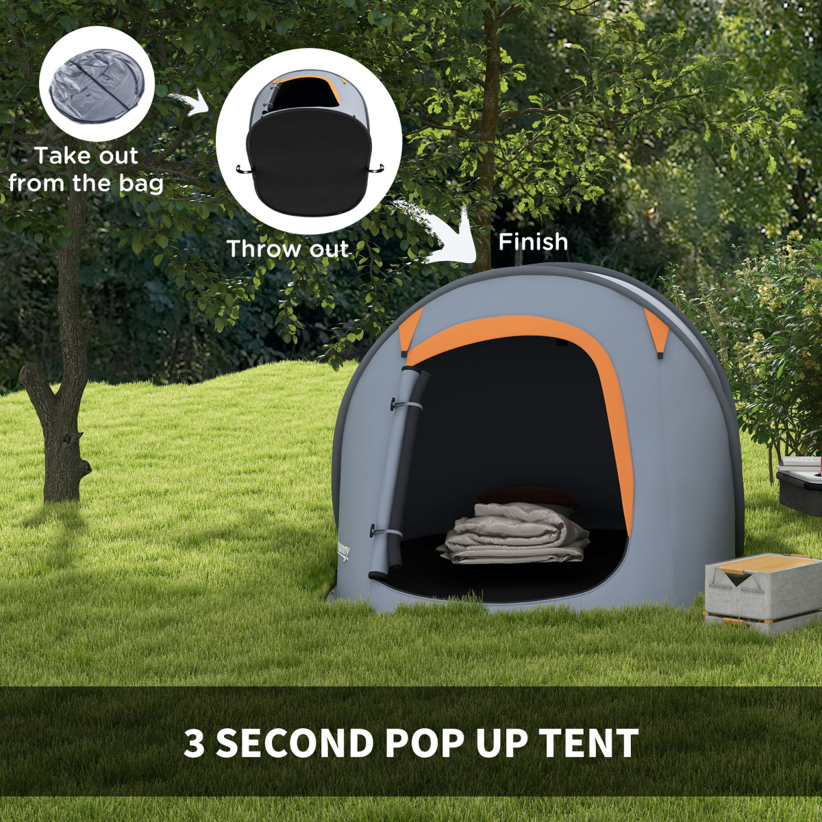 Outsunny 2-Person Pop-Up Camping Tent, 2000mm Water-Resistant, Grey