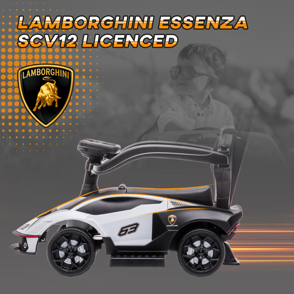 HOMCOM Lamborghini Essenza SCV12 2-in-1 Baby Ride-On Push Car, White