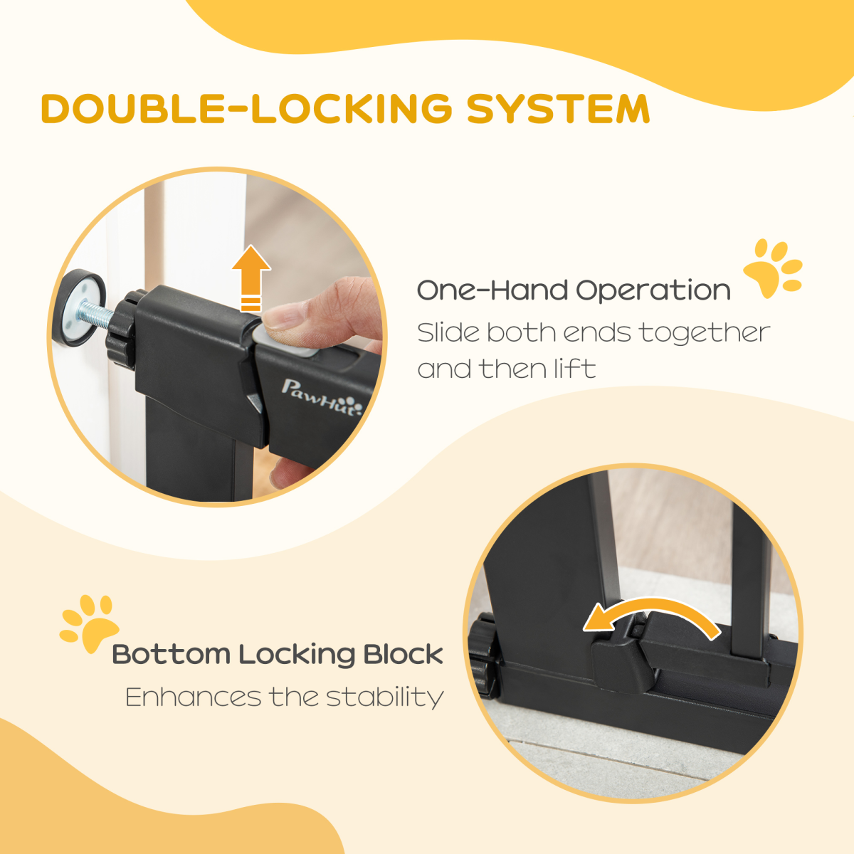 Black Pressure Fit Pet Safety Gate, Auto-Close, Double Lock, 75-82 cm